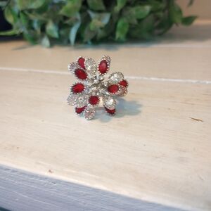 Tivoli VTG Estate Sapphire Crystal Starburst Cluster Ring Sz 10 Costume Jewelry